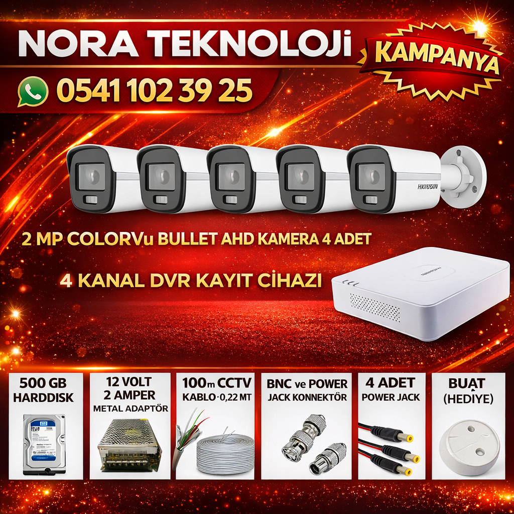 HİKVİSİON 4 LÜ RENKLİ SESLİ KAMERA SET 